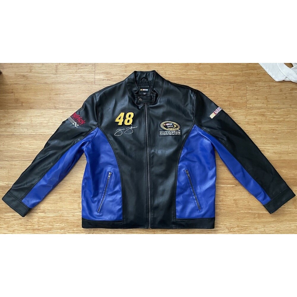 Jimmie Johnson 48 Lowe’s NASCAR Faux Leather Jacket Mens XXL 5x Champion
